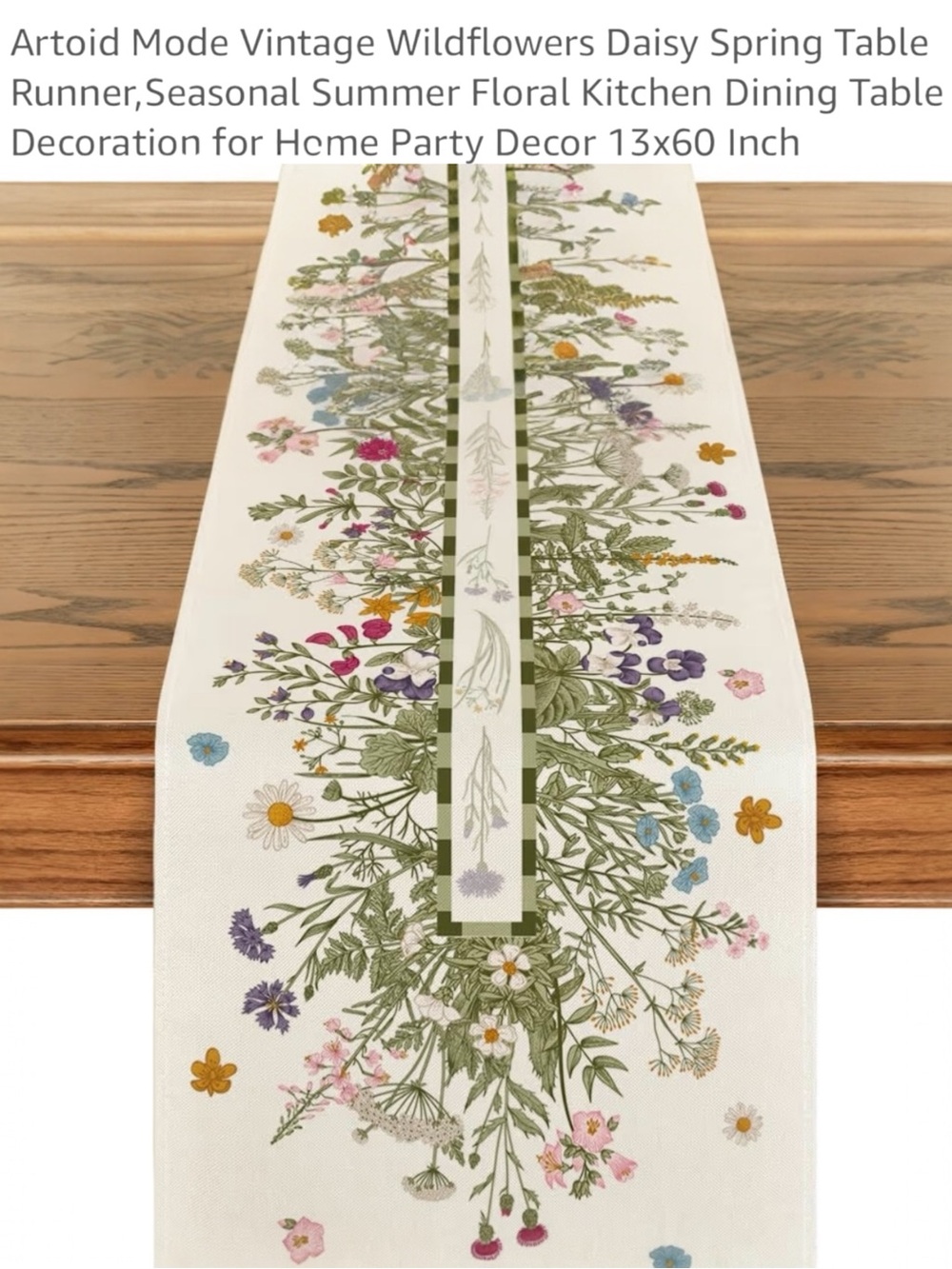 Floral Garden Cream Table Runner with Multi-Color Wildflower Print